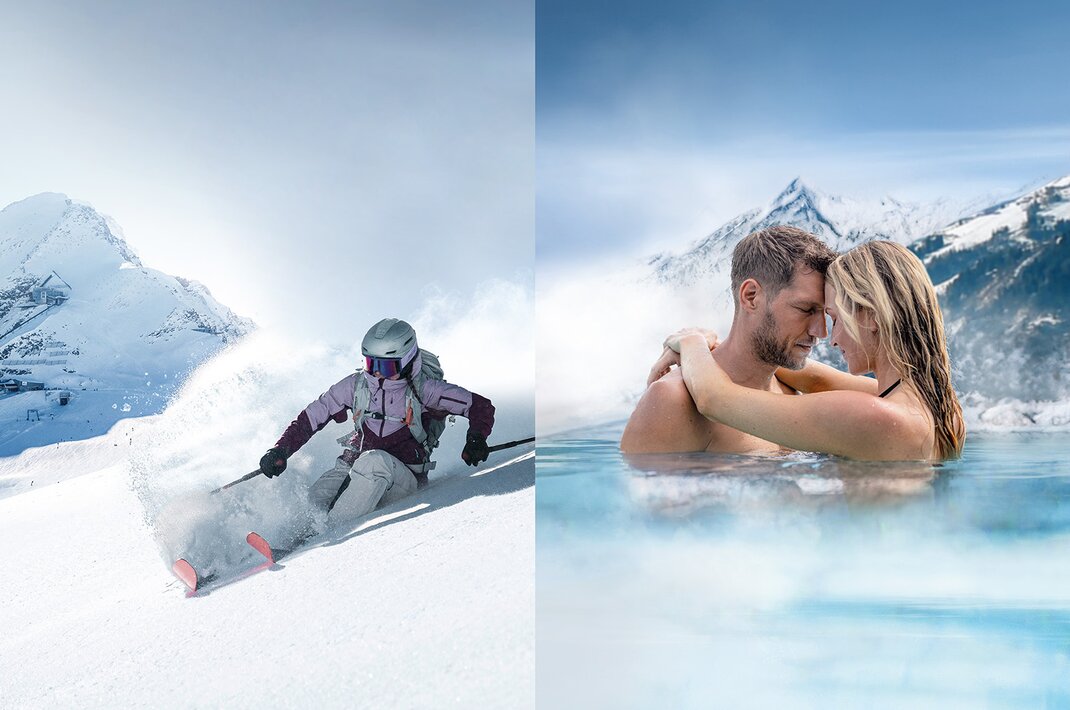 Skiing and relaxation in a mountain panorama